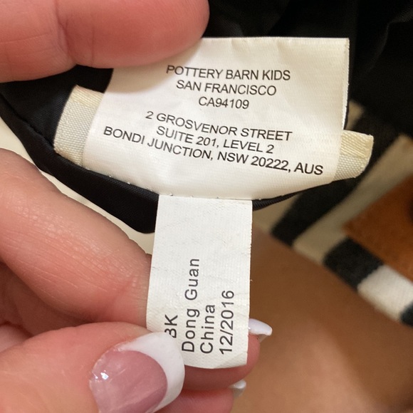 Pottery Barn Kids Mason Black Stripe slouchy diaper tote Tan Leather straps - Picture 11 of 15